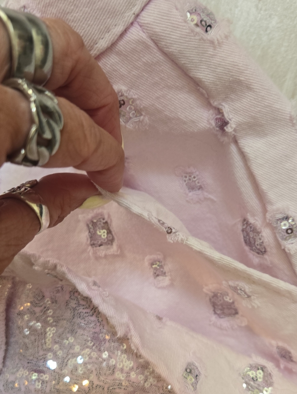 ZARA Light Pink Sequin Accents Distressed Skort - Picture 6 of 8